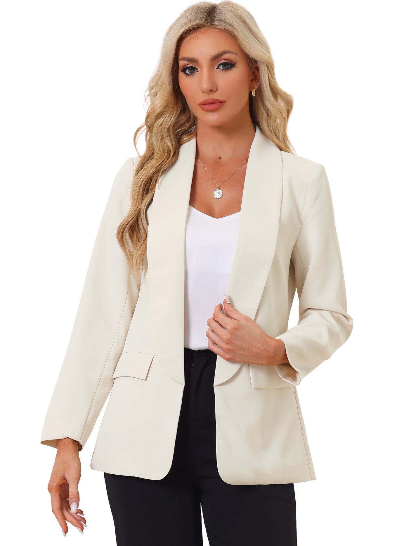 Allegra K Shawl Lapel Collar Long Sleeve Open Front Work Office Blazer