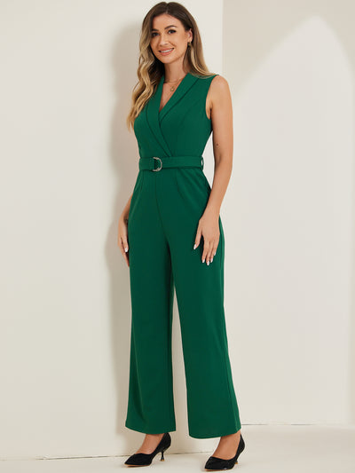 Elegant Office Work Sleeveless Belted Long Jumpsuit Romper