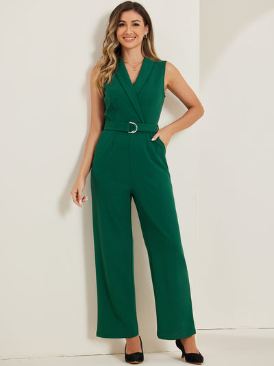 Elegant Office Work Sleeveless Belted Long Jumpsuit