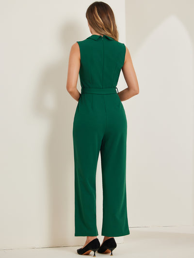 Elegant Office Work Sleeveless Belted Long Jumpsuit