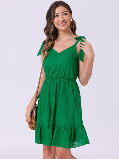 Sleeveless Eyelet Strap Mini Cami Sundress Beach Dress