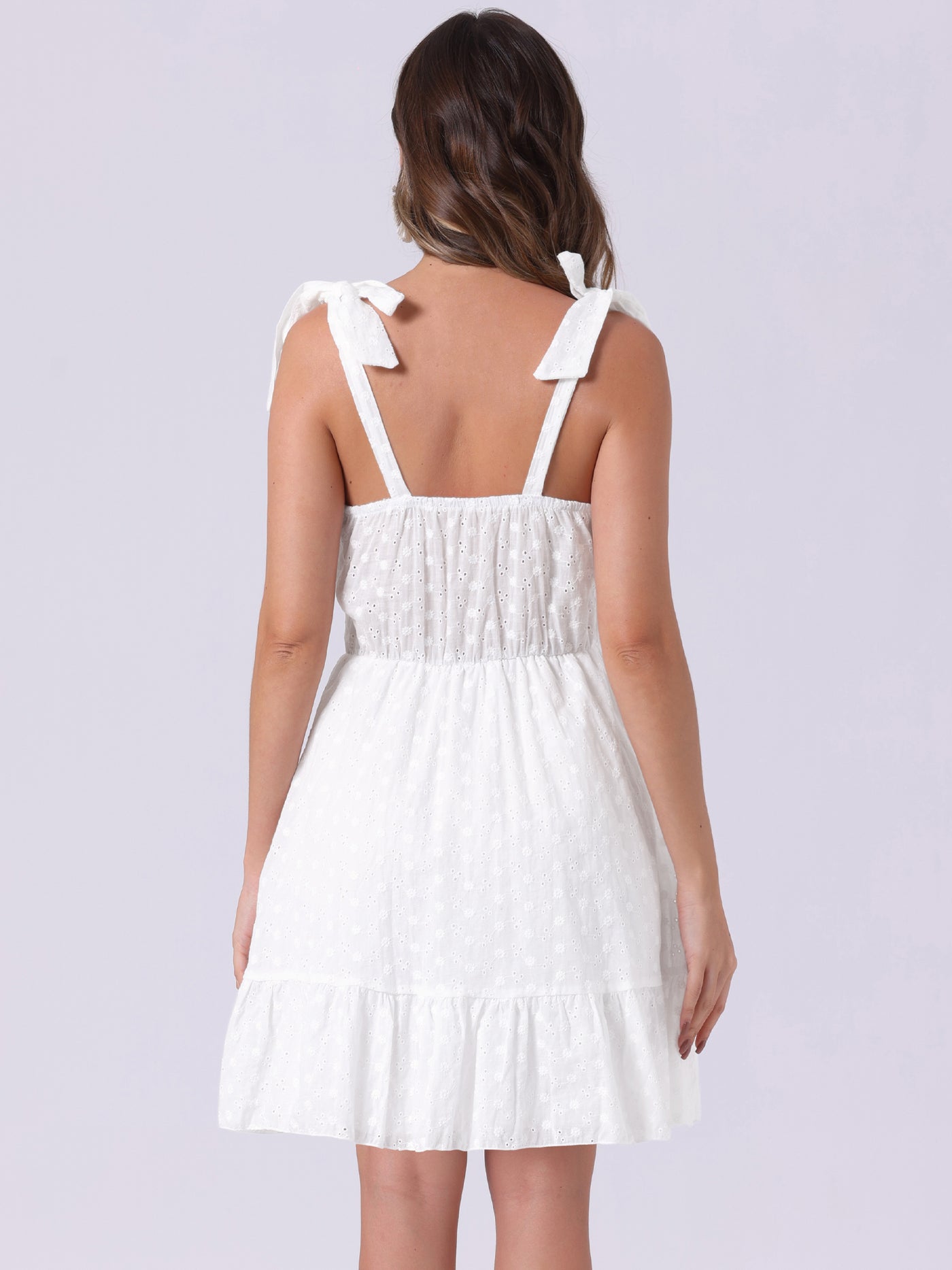 Allegra K Sleeveless Eyelet Strap Mini Cami Sundress Beach Dress