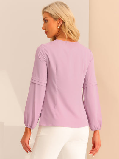 Work Chiffon Long Sleeve Keyhole Neck Elegant Blouse