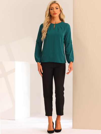 Work Chiffon Long Sleeve Keyhole Neck Elegant Blouse