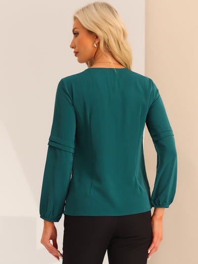 Work Chiffon Long Sleeve Keyhole Neck Elegant Blouse