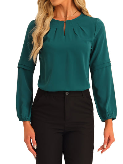 Work Chiffon Long Sleeve Keyhole Neck Elegant Blouse