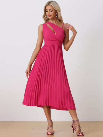 One Shoulder Pleated Sleeveless Elastic Waist Party Cocktail Dress