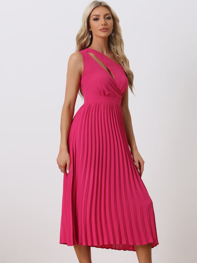 One Shoulder Pleated Sleeveless Elastic Waist Party Cocktail Dress