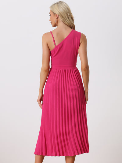 One Shoulder Pleated Sleeveless Elastic Waist Party Cocktail Dress