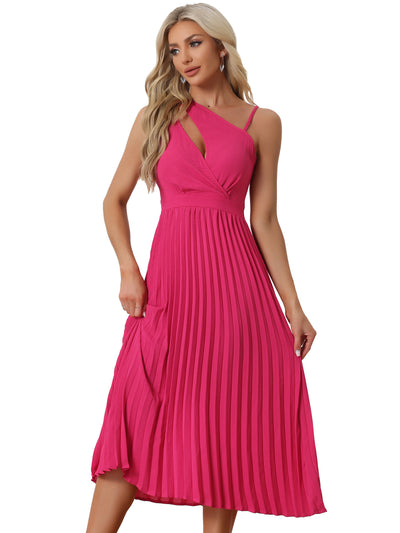 One Shoulder Pleated Sleeveless Elastic Waist Party Cocktail Dress