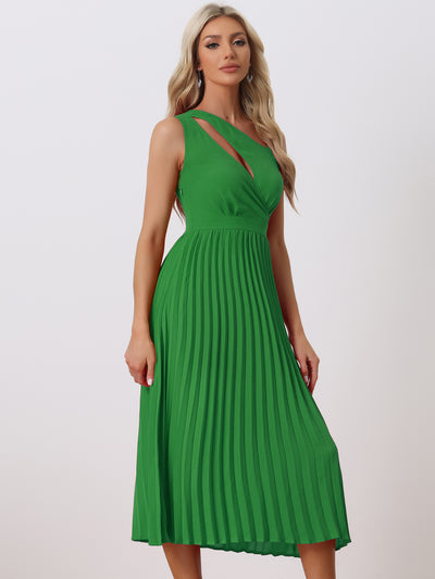One Shoulder Pleated Sleeveless Elastic Waist Party Cocktail Dress