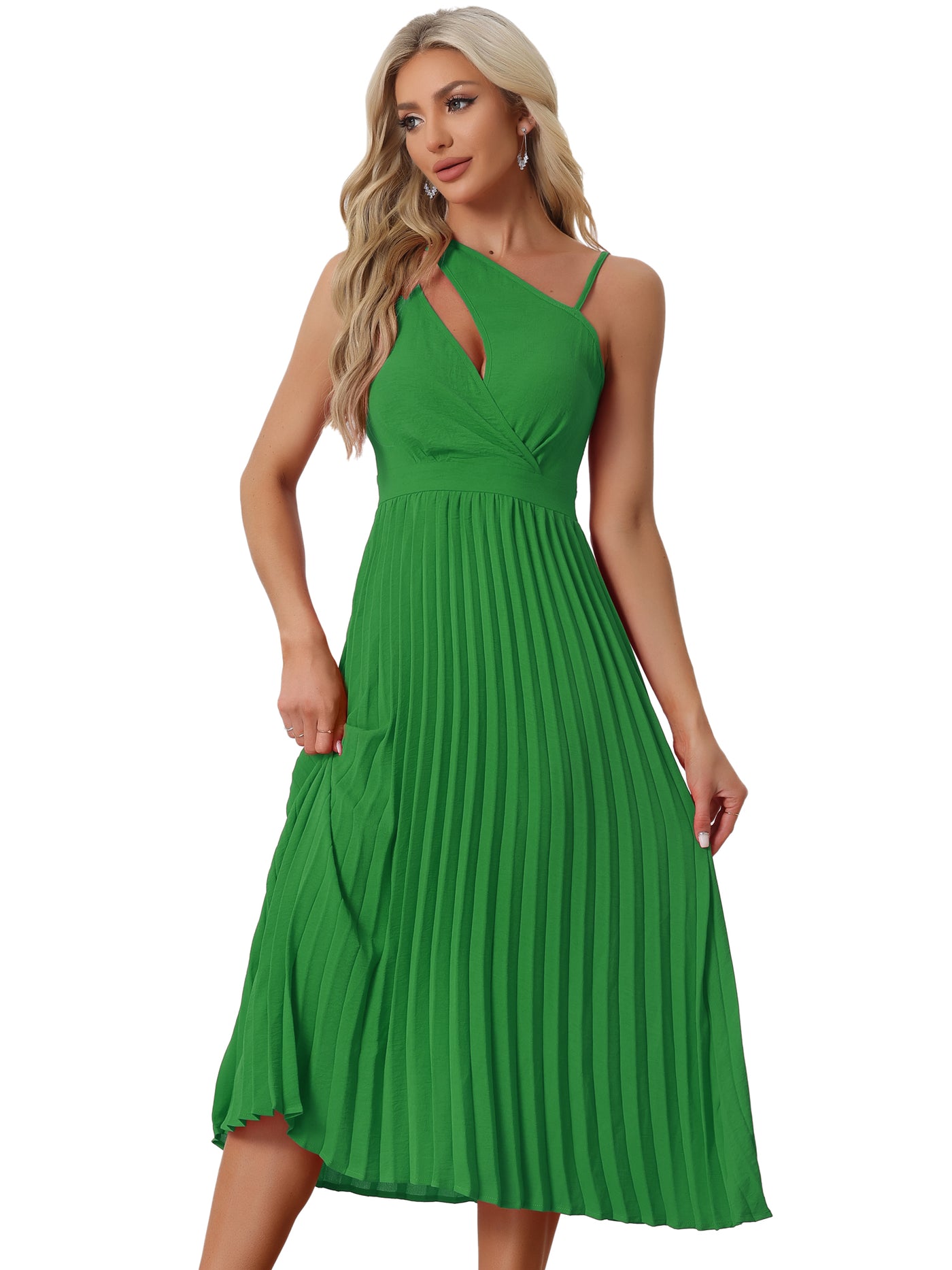 Allegra K One Shoulder Pleated Sleeveless Elastic Waist Party Cocktail Dress