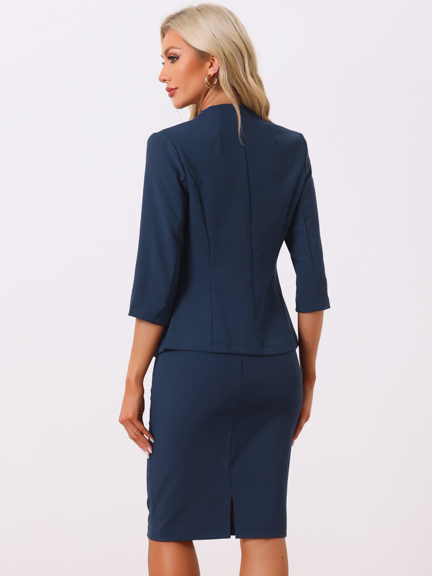 Allegra K 2 Pieces Office Work Outfit Collarless Blazer and Pencil Skirt Business Skirt Suit Set