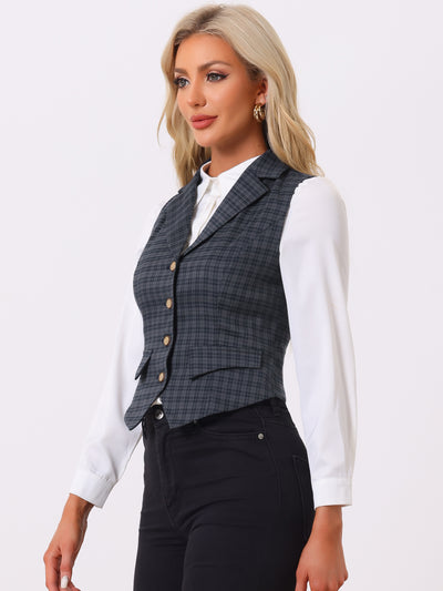 Plaid Waistcoat Notched Lapel Collar Single Breasted Vintage Vest