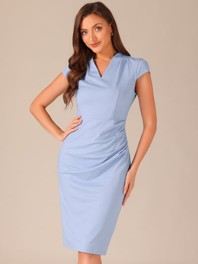 Allegra K Vintage Cap Sleeve Ruched Side Sheath Dress