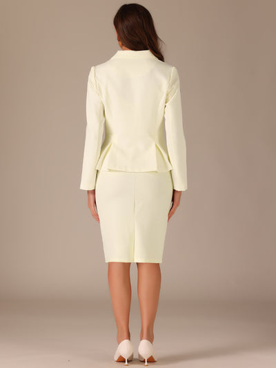 Long Sleeve Notched Lapel Peplum Blazer Pencil Skirt 2 Piece Set