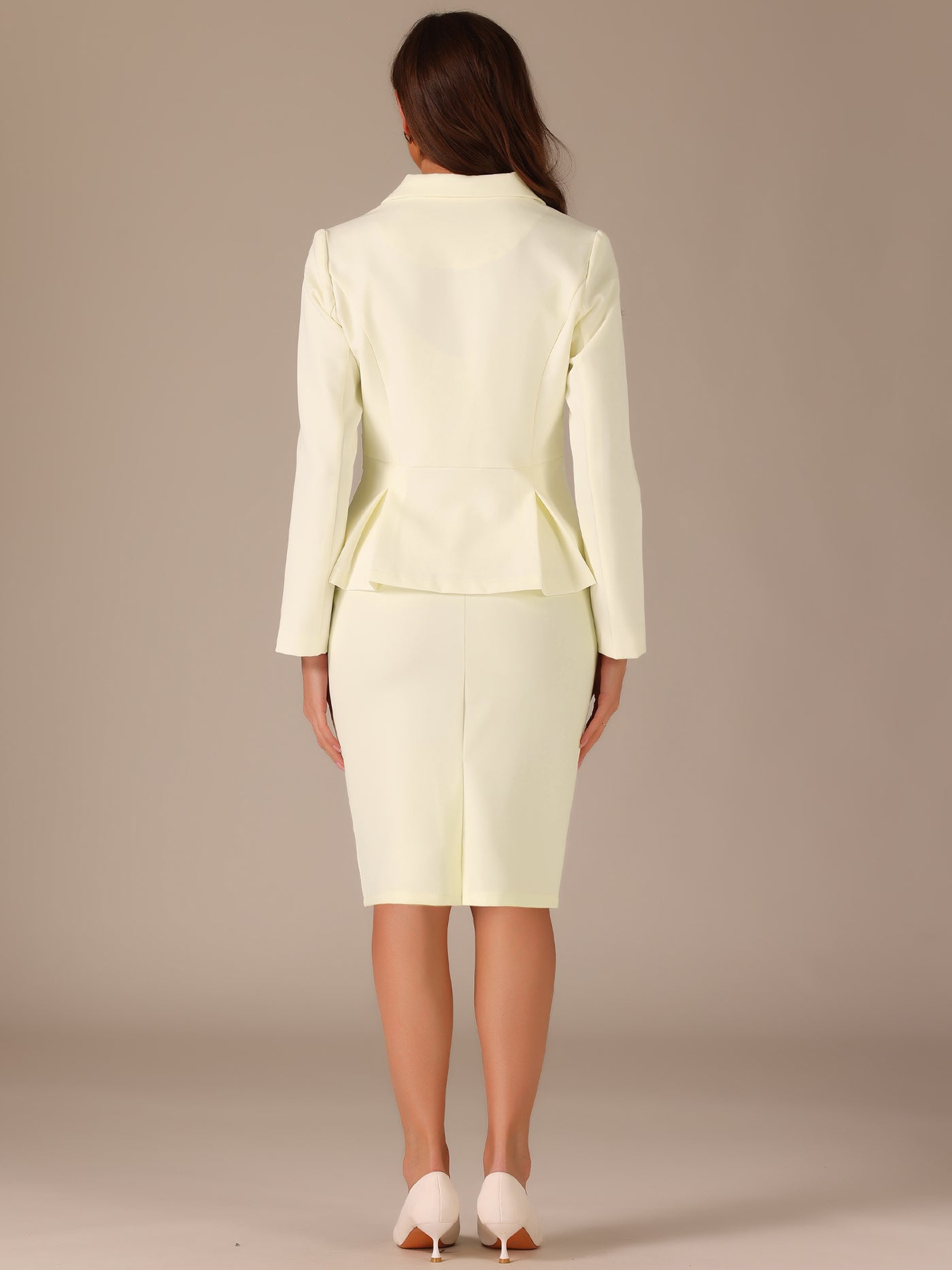 Allegra K Long Sleeve Notched Lapel Peplum Blazer Pencil Skirt 2 Piece Set