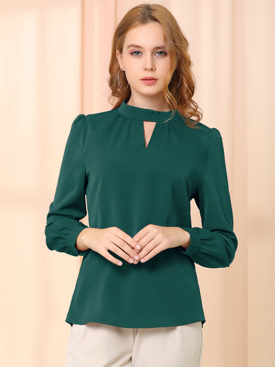 Keyhole Elegant Stand Collar Long Sleeve Chiffon Office Blouse