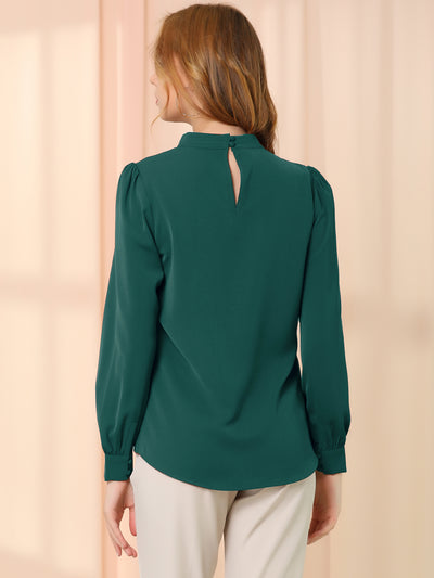 Keyhole Elegant Stand Collar Long Sleeve Chiffon Office Blouse