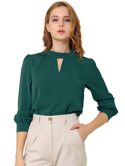 Keyhole Elegant Stand Collar Long Sleeve Chiffon Office Blouse