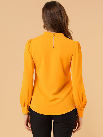 Keyhole Elegant Stand Collar Long Sleeve Chiffon Office Blouse