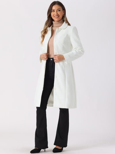 Allegra K Peter Pan Collar Button Down Long Sleeve Pockets Long Winter Coat