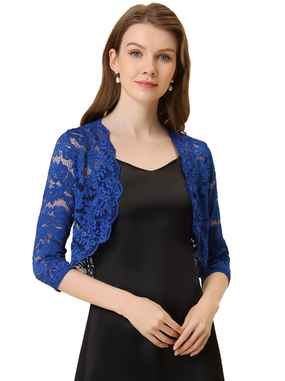 3/4 Sleeves Sheer Floral Lace Cropped Bolero Shrug