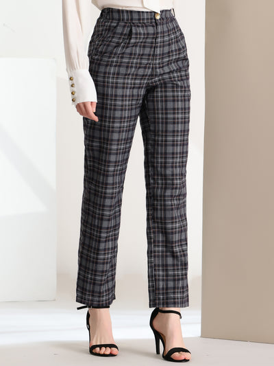 Plaid Pants Elastic Waist Casual Work Office Long Trousers