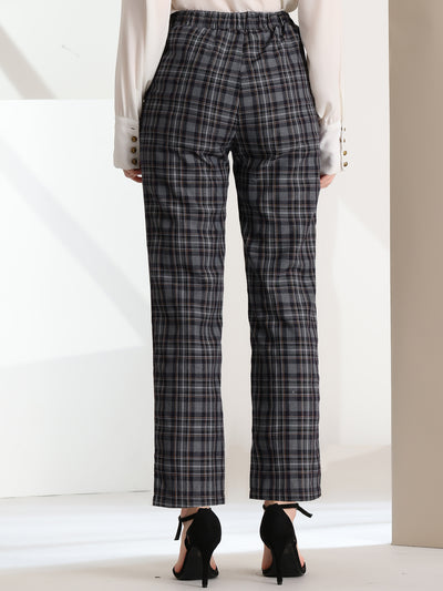 Plaid Pants Elastic Waist Casual Work Office Long Trousers