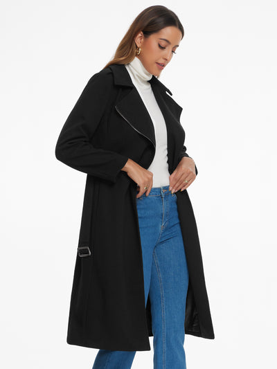 Collar Zipper Belted A-Line Winter Overcoat Long Coat