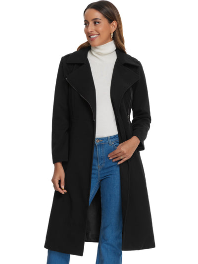 Collar Zipper Belted A-Line Winter Overcoat Long Coat