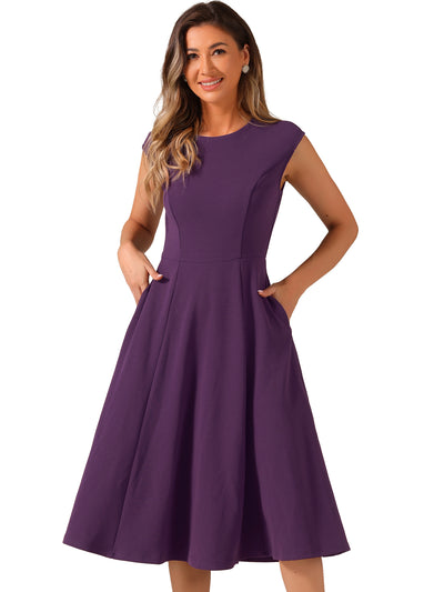 Cap Sleeve Pocketed A-Line Work Office Midi Dress