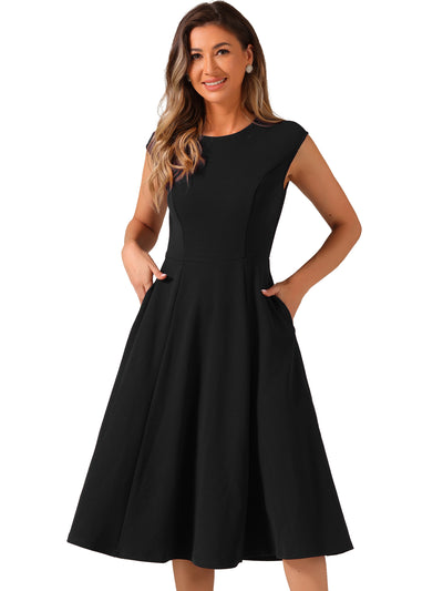 Cap Sleeve Pocketed A-Line Work Office Midi Dress