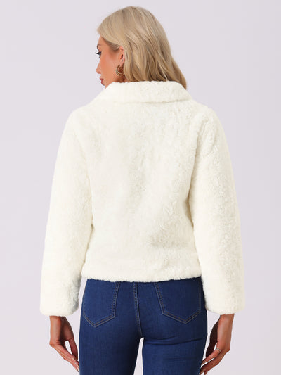 Fluffy Collar Long Sleeves Cropped Warm Faux Fur Coats