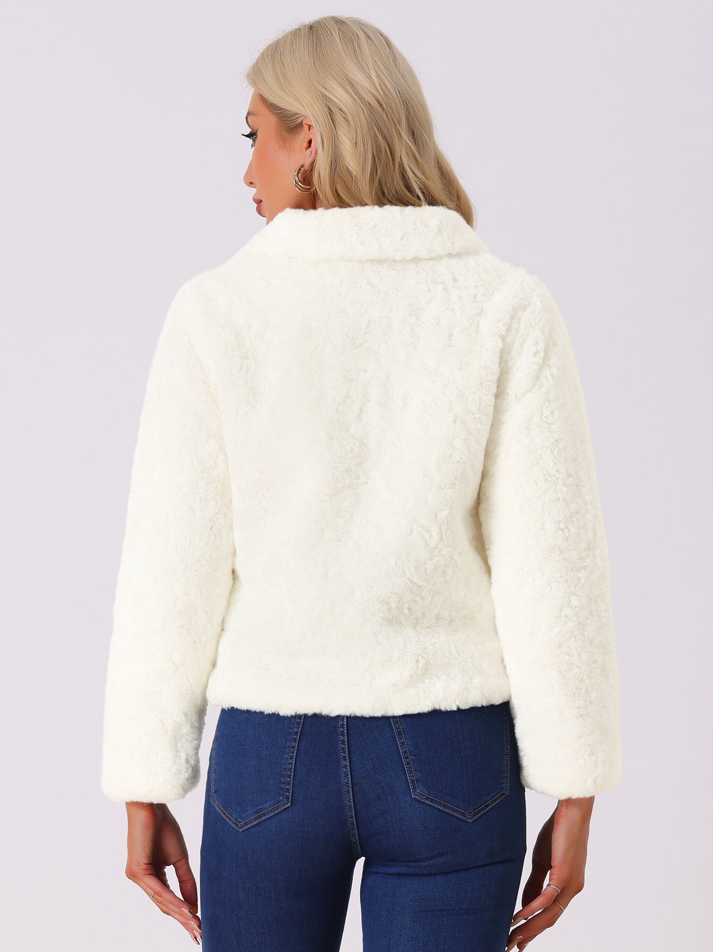 Allegra K Fluffy Collar Long Sleeves Cropped Warm Faux Fur Coats