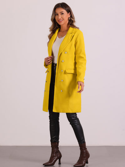 Allegra K Notched Lapel Double Breasted Mid Long Winter Pea Coat