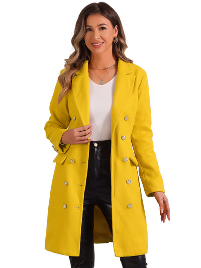 Notched Lapel Double Breasted Mid Long Winter Pea Coat