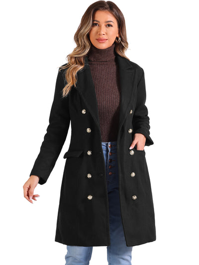 Notched Lapel Double Breasted Mid Long Winter Pea Coat