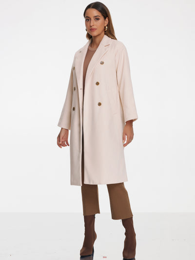 Allegra K Notched Lapel Double Breasted Long Overcoat Winter Pea Coat