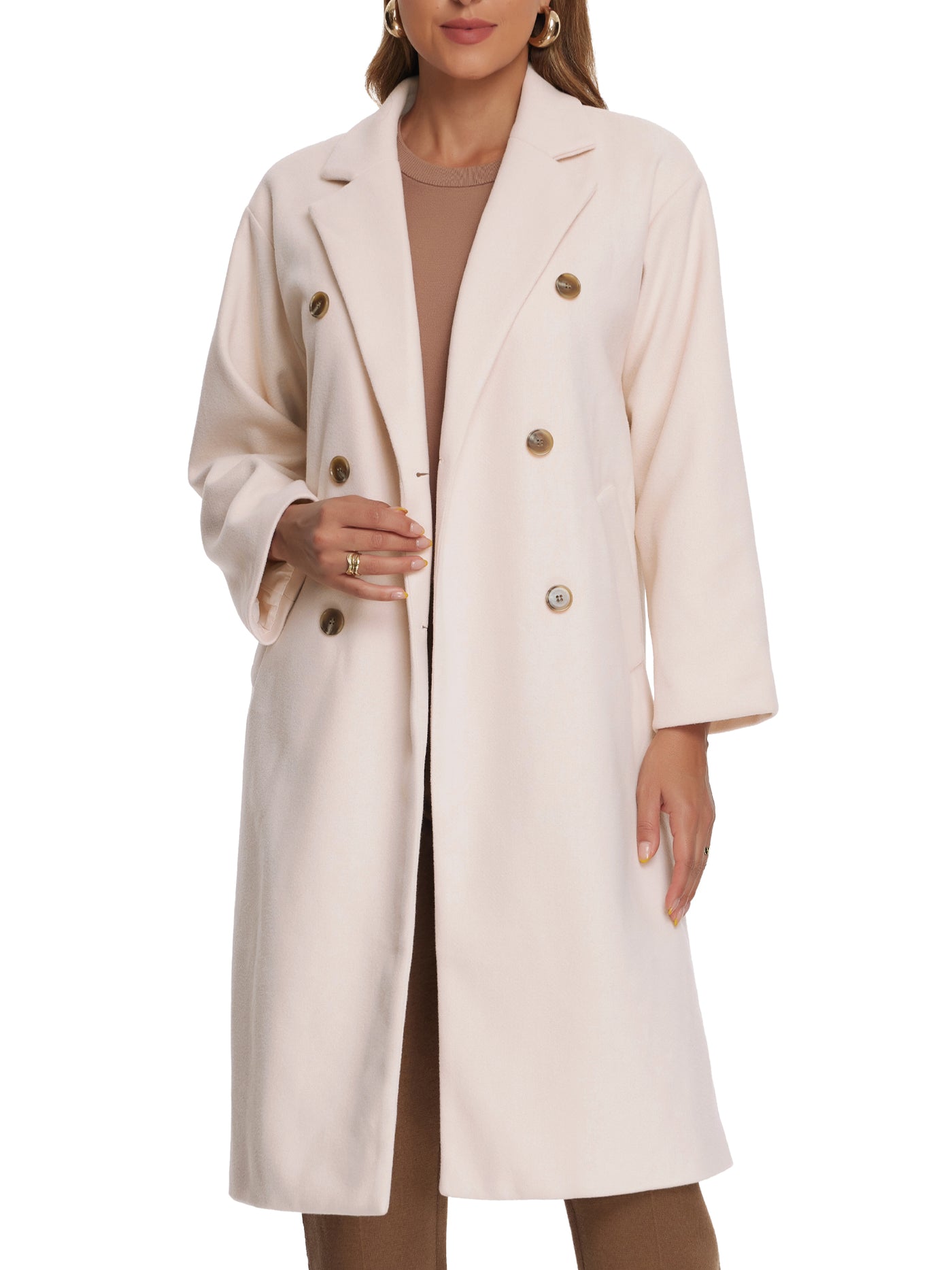 Allegra K Notched Lapel Double Breasted Long Overcoat Winter Pea Coat