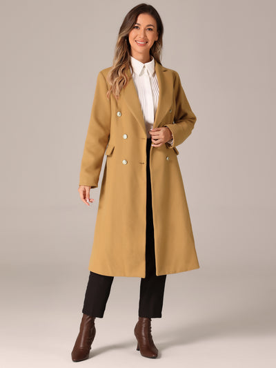 Double Breasted Notched Lapel Collar Long Winter Pea Coat