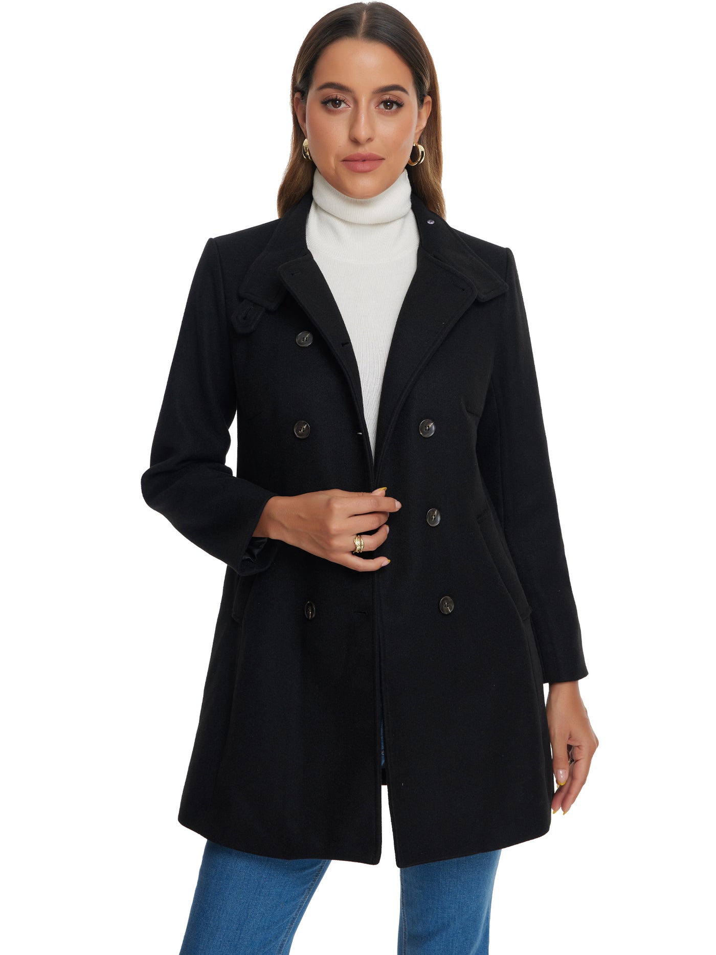 Allegra K Double Breasted Winter Stand Collar Vintage Pea Coat Overcoat