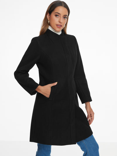 Stand Collar Long Sleeve Winter Outerwear Pea Coat