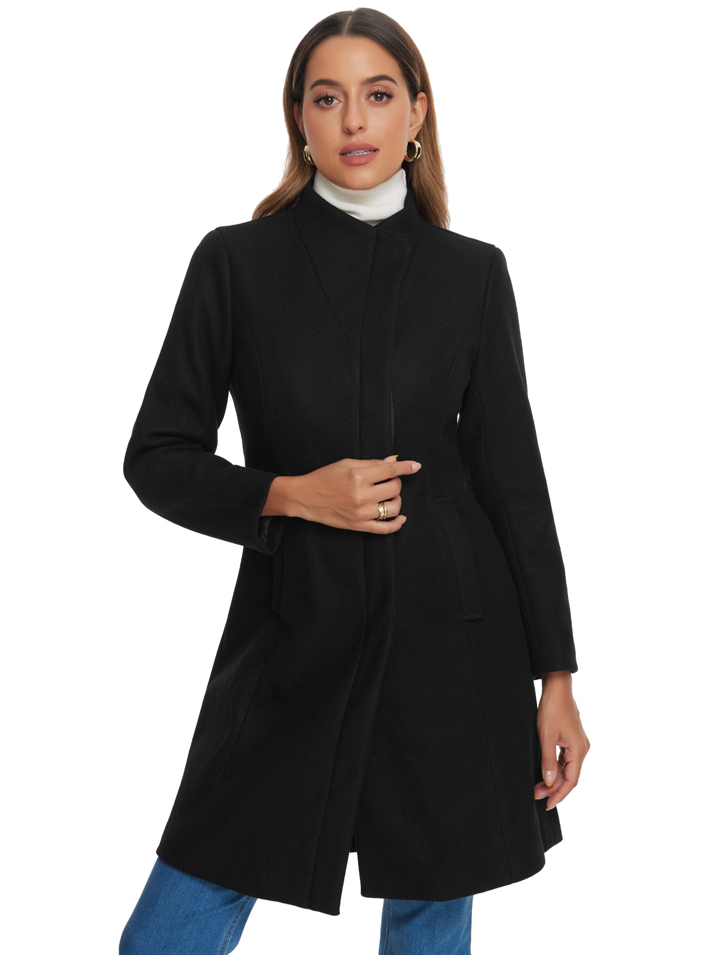 Allegra K Stand Collar Long Sleeve Winter Outerwear Pea Coat