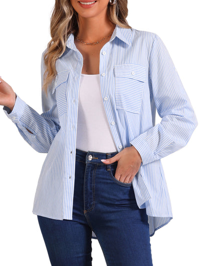 Striped Long Sleeves Pocketed Button Down Shirt