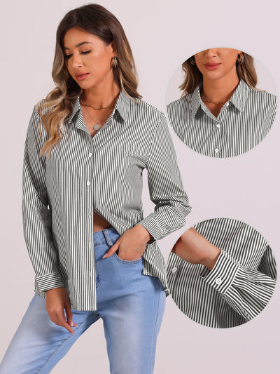Button Down Long Sleeve Collared Striped Shirt