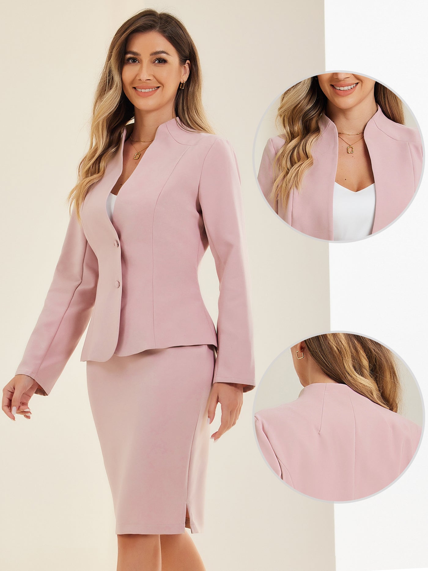 Allegra K 2pc Business Collarless Blazer and Formal Pencil Skirt Suit Sets