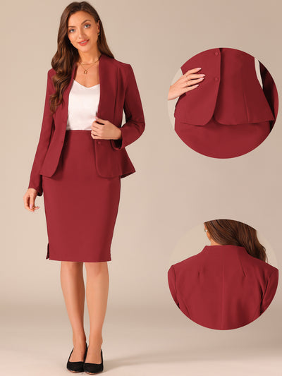 2pc Business Collarless Blazer and Formal Pencil Skirt Suit Sets
