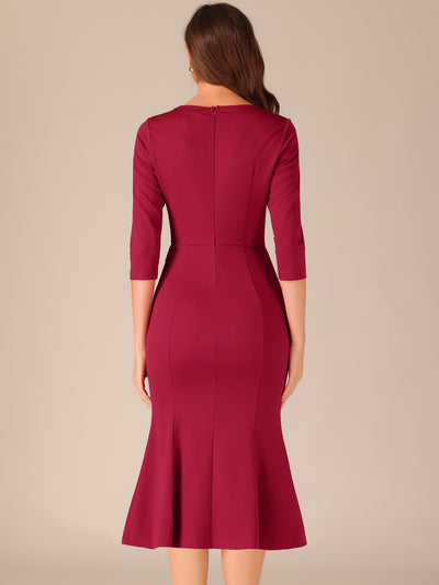 Vintage Bodycon Fishtail 3/4 Sleeve Work Church Cocktail Dress