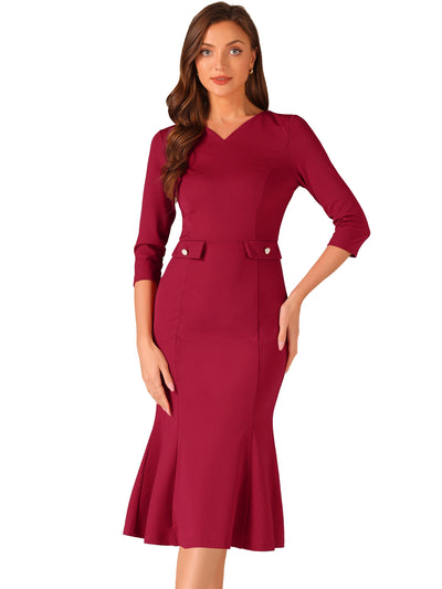 Vintage Bodycon Fishtail 3/4 Sleeve Work Church Cocktail Dress